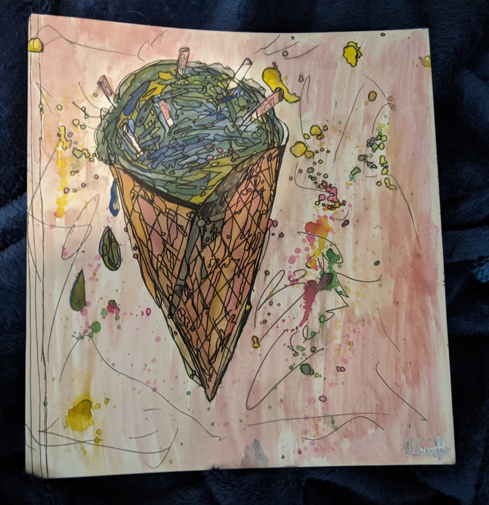 Abstract surrealist ice cream and tab ends artwork by heidi swift