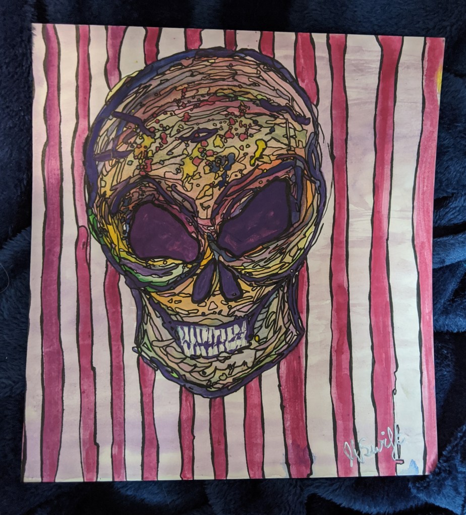 Colourfull abstract skull painting by heidi swift