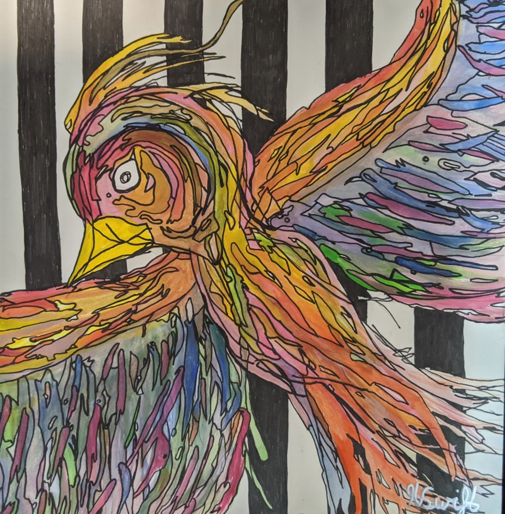 Colourful abstract bird by heidi swift