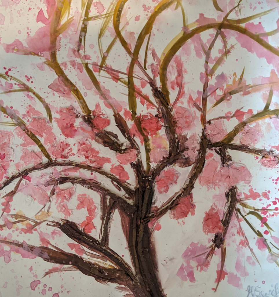 Mixed media cherry blossom artwork abstract by heidi swift barnsley artist