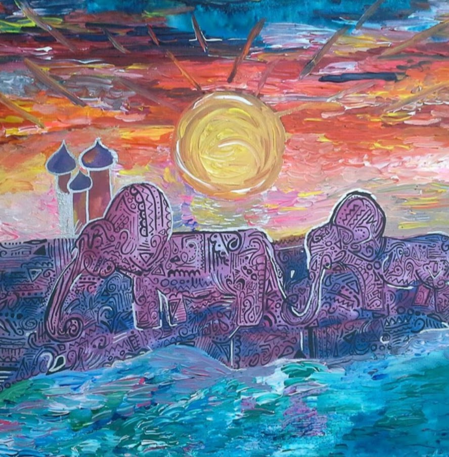 Surrealist abstract elephants artworks by heidi swift